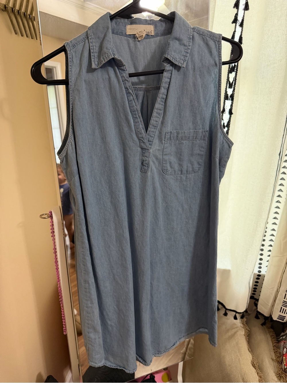 Sleeveless Light Denim Mini Dress with V-Neck